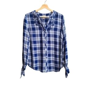 Como Vintage Plaid Button-down with Metallic Threading, Size Large